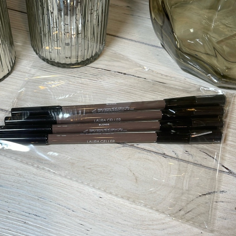 Laura Geller Eyebrow Gel Pencil Set - 4 Blonde Light Brown Sharpener & Brush New